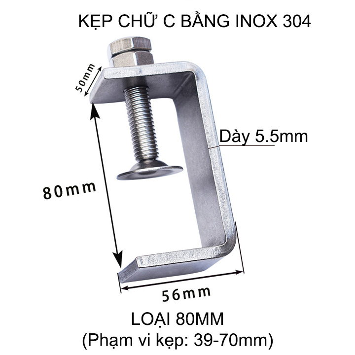 01 Kẹp chữ C bằng inox 304 không gỉ, dày dặn chắc chắn dùng cho nghề ...