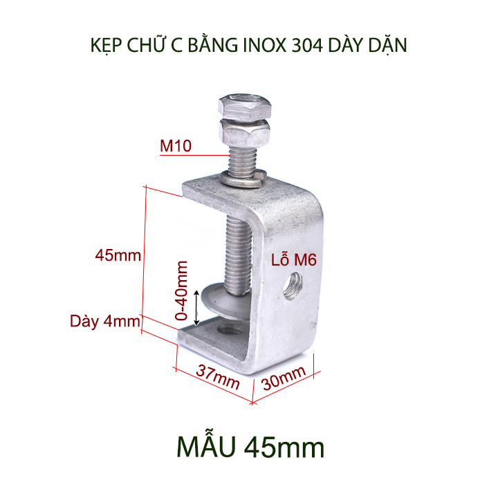 01 Kẹp chữ C bằng inox 304 không gỉ, dày dặn chắc chắn dùng cho nghề mộc