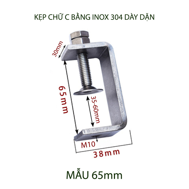01 Kẹp chữ C bằng inox 304 không gỉ, dày dặn chắc chắn dùng cho nghề mộc