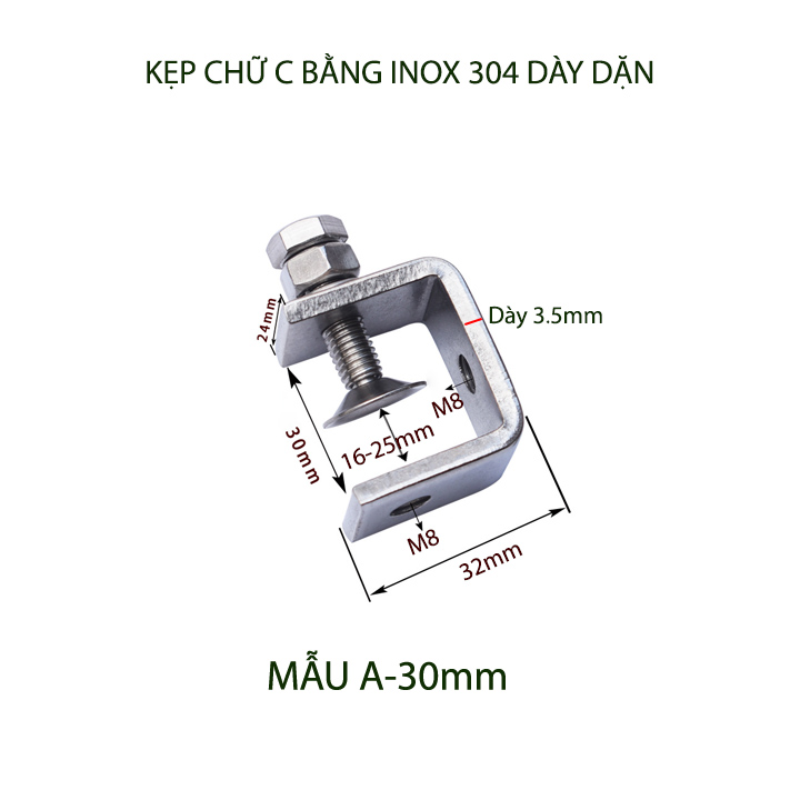 01 Kẹp chữ C bằng inox 304 không gỉ, dày dặn chắc chắn dùng cho nghề mộc