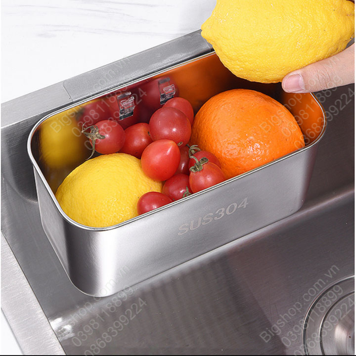 Khay lọc rác lọc đồ thừa gắn chậu rửa bát bằng inox 304, hình chữ nhật