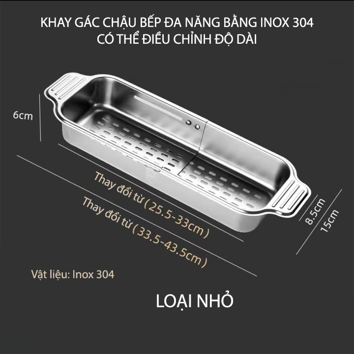 Khay rổ inox 304 gác chậu bếp thông minh xếp gọn, để đồ đa năng (loại ...