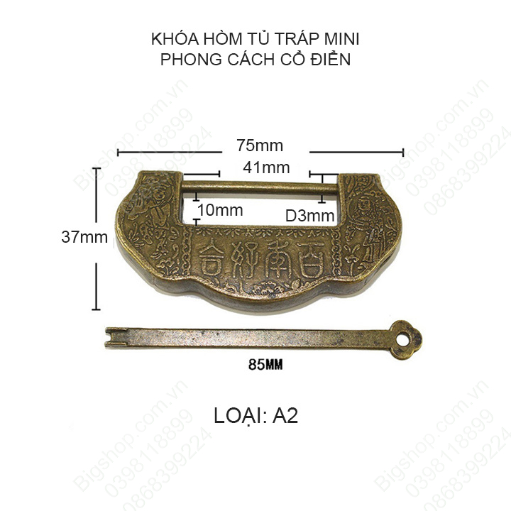 Khóa hòm tủ tráp mini phong cách cổ điển
