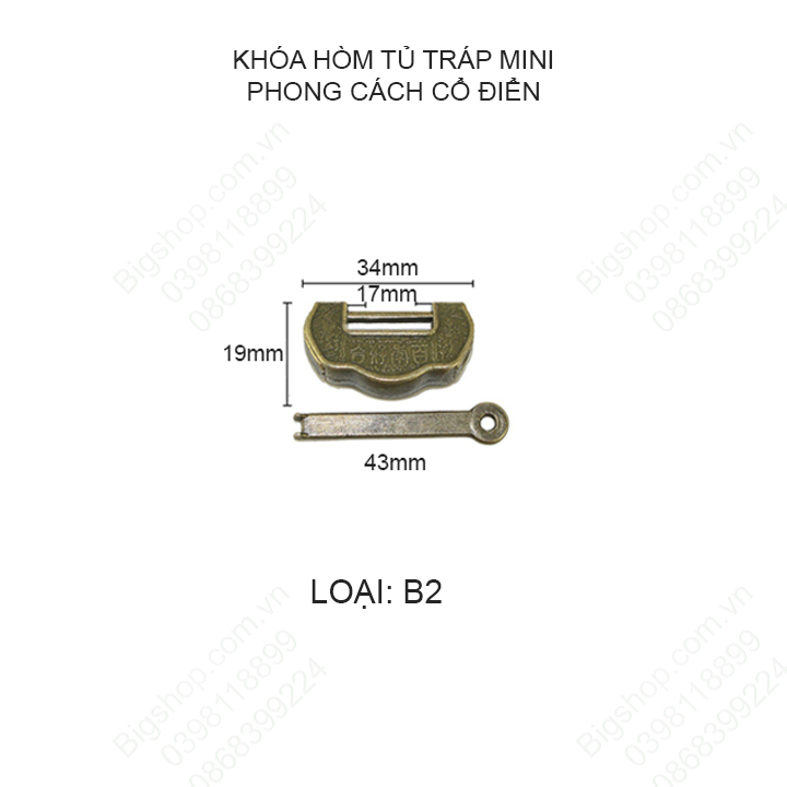 Khóa hòm tủ tráp mini phong cách cổ điển