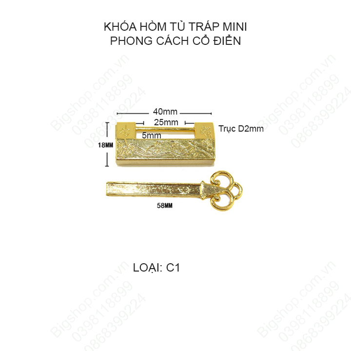 Khóa hòm tủ tráp mini phong cách cổ điển