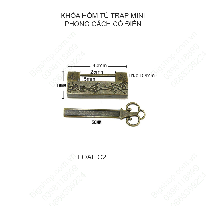Khóa hòm tủ tráp mini phong cách cổ điển