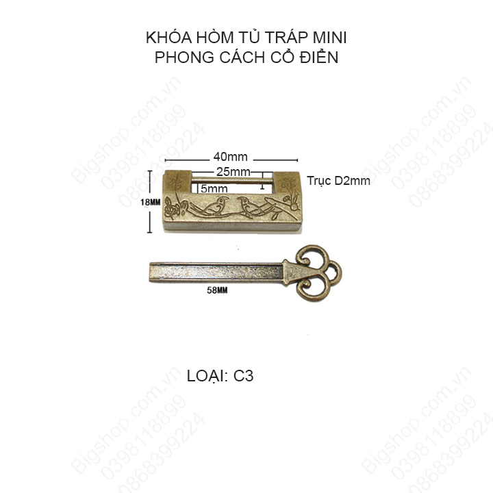 Khóa hòm tủ tráp mini phong cách cổ điển