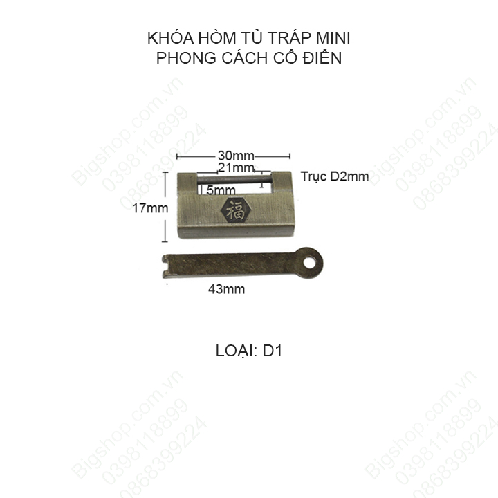 Khóa hòm tủ tráp mini phong cách cổ điển