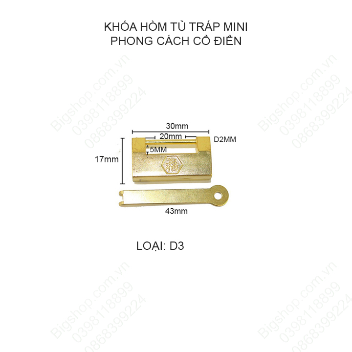 Khóa hòm tủ tráp mini phong cách cổ điển
