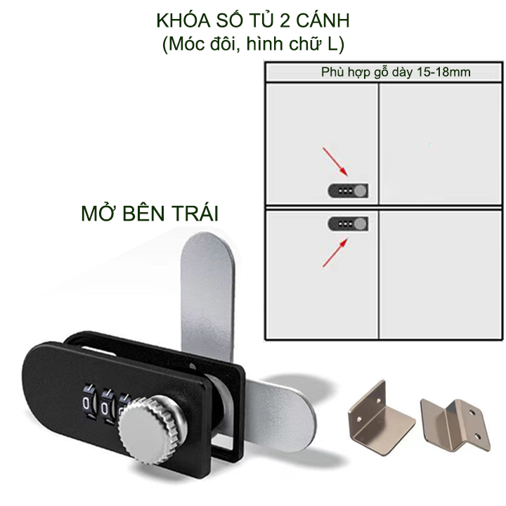 Khóa số tủ 1 cánh-2 cánh, ngăn kéo bàn đa năng, bằng nhựa ABS với 3 mã số thay đổi được