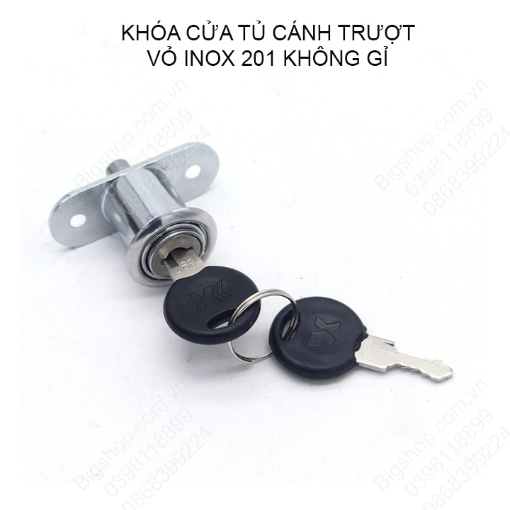 Khóa cửa tủ trượt vỏ inox 201 không gỉ, cánh tủ dày tối đa 24mm