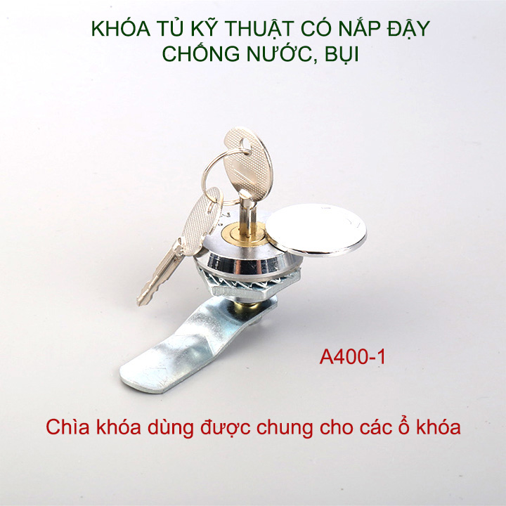 Khóa tủ kỹ thuật có nắp che chống nước, bụi, kèm 2 chìa khóa 4 cạnh (loại chìa khóa dùng chung)
