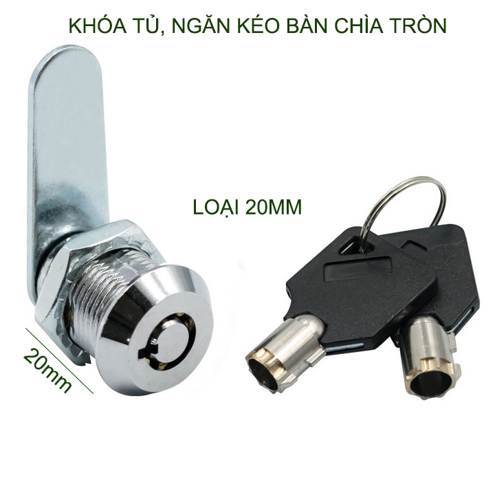 Ổ khóa cửa tủ, ngăn kéo bàn an toàn, loại dài 16-20-25-30mm tùy chọn, kèm 2 chìa khóa tròn