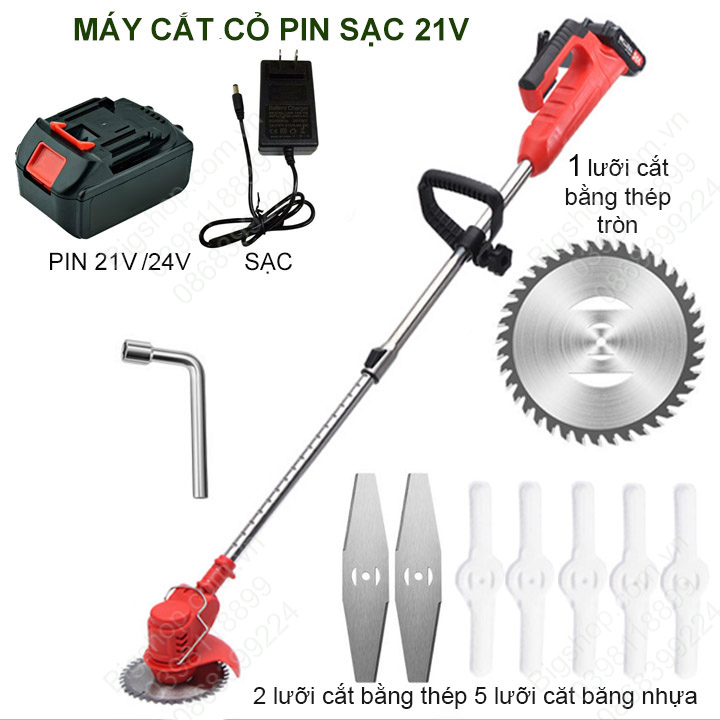 Máy cắt cỏ chạy pin sạc 21V-850W, kèm theo các loại lưỡi cắt