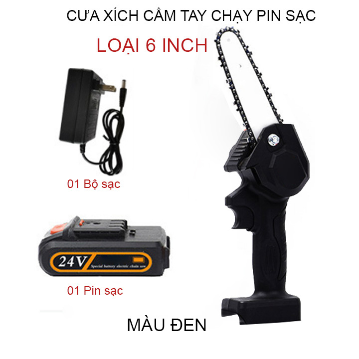 Máy cưa xích cầm tay dùng pin sạc 21V, lưỡi cưa lớn 6 inch