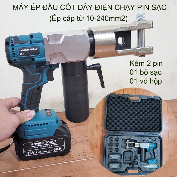 Máy ép đầu cốt dây điện từ 10-240mm2 kèm 2 pin sạc và có hộp nhựa (MZS-240)
