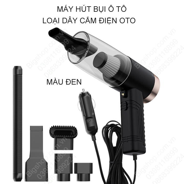 Máy hút bụi ô tô 12V-120W nhiều đầu hút, loại dùng dây điện hoặc pin sạc tùy chọn