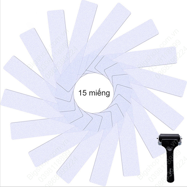 Bộ 15 miếng dán chống trơn trượt cầu thang, nhà tắm, bằng nhựa PEVA chống nước, có tặng kèm con lăn