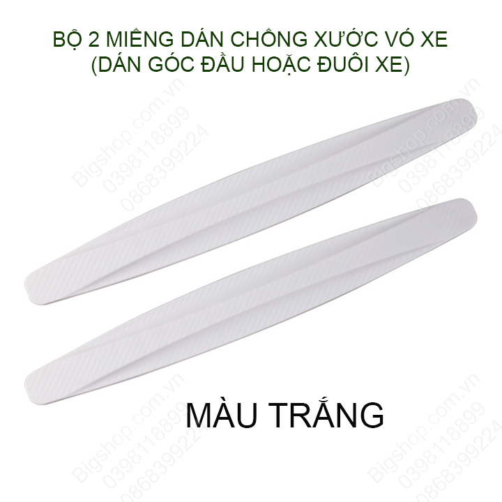 Bộ 2 miếng dán chống xước xe, góc đầu hoặc đuôi xe, bằng nhựa PVC dẻo bề mặt phủ carbon chống xước