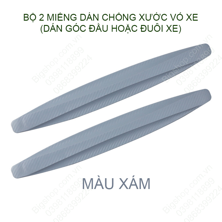 Bộ 2 miếng dán chống xước xe, góc đầu hoặc đuôi xe, bằng nhựa PVC dẻo bề mặt phủ carbon chống xước