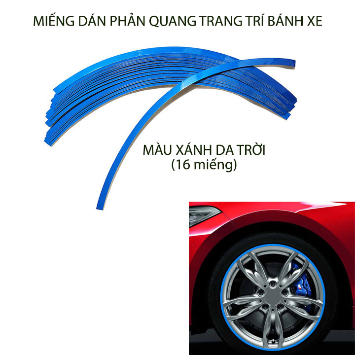 Bộ 16 miếng dán phản quang trang trí bánh xe ô tô, xe máy loại 17-18-19 Inch