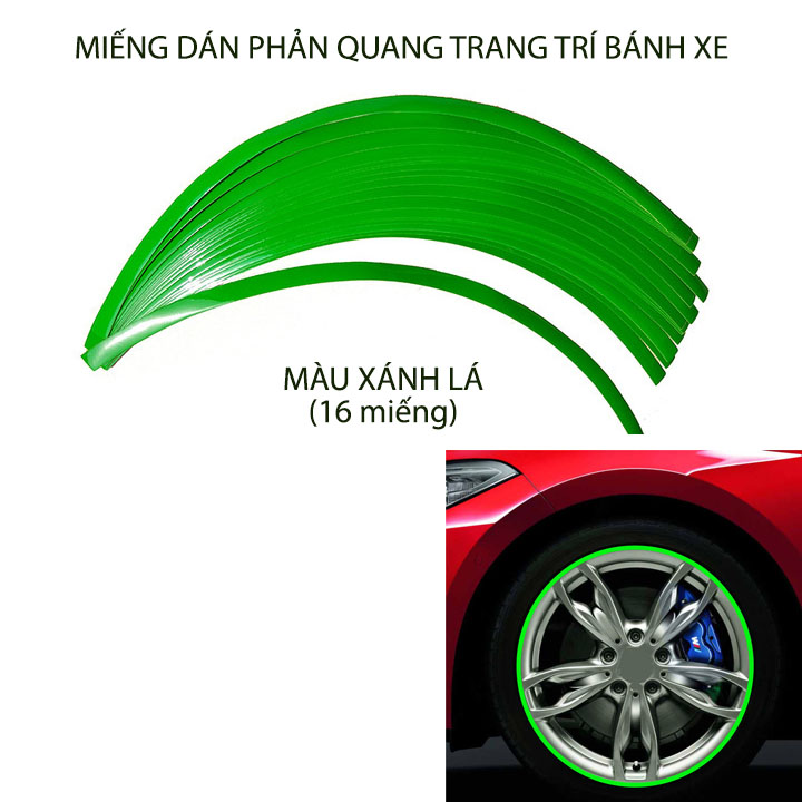 Bộ 16 miếng dán phản quang trang trí bánh xe ô tô, xe máy loại 17-18-19 Inch