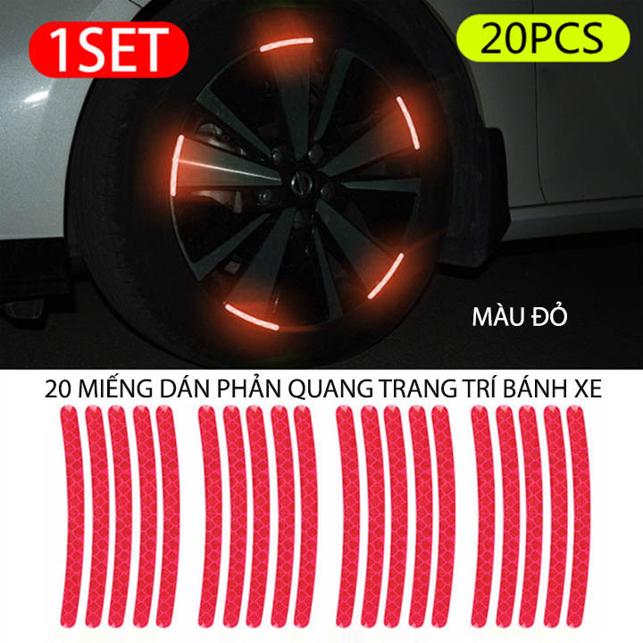 Bộ 20 miếng dán phản quang 3D trang trí bánh xe ô tô, xe máy