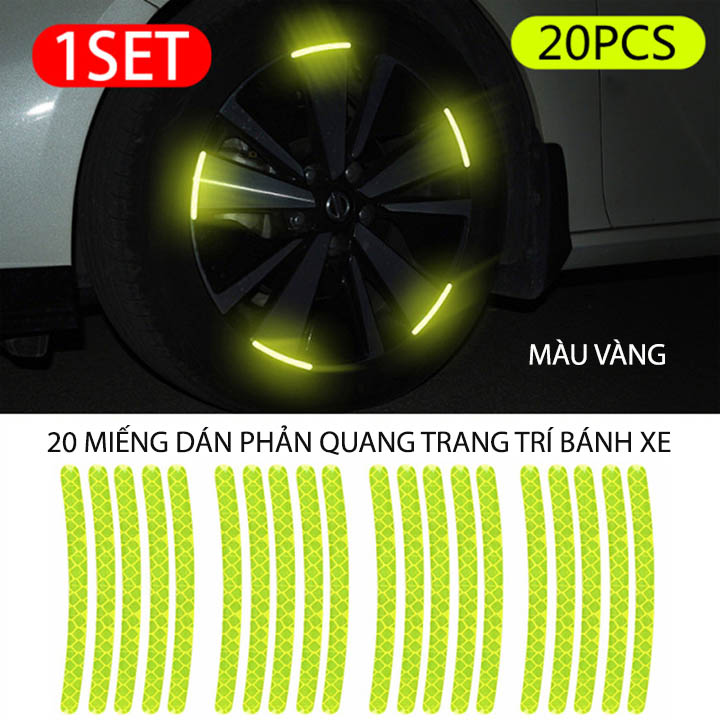 Bộ 20 miếng dán phản quang 3D trang trí bánh xe ô tô, xe máy