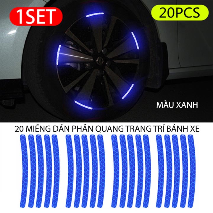Bộ 20 miếng dán phản quang 3D trang trí bánh xe ô tô, xe máy