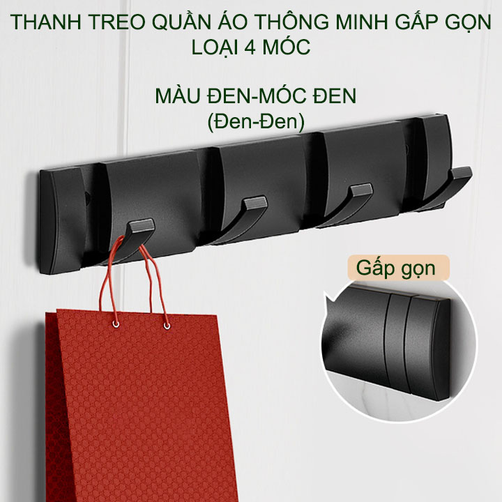 Thanh 4 móc treo quần áo thông minh gấp gọn bằng hợp kim nhôm sơn tĩnh điện, bền và sang trọng