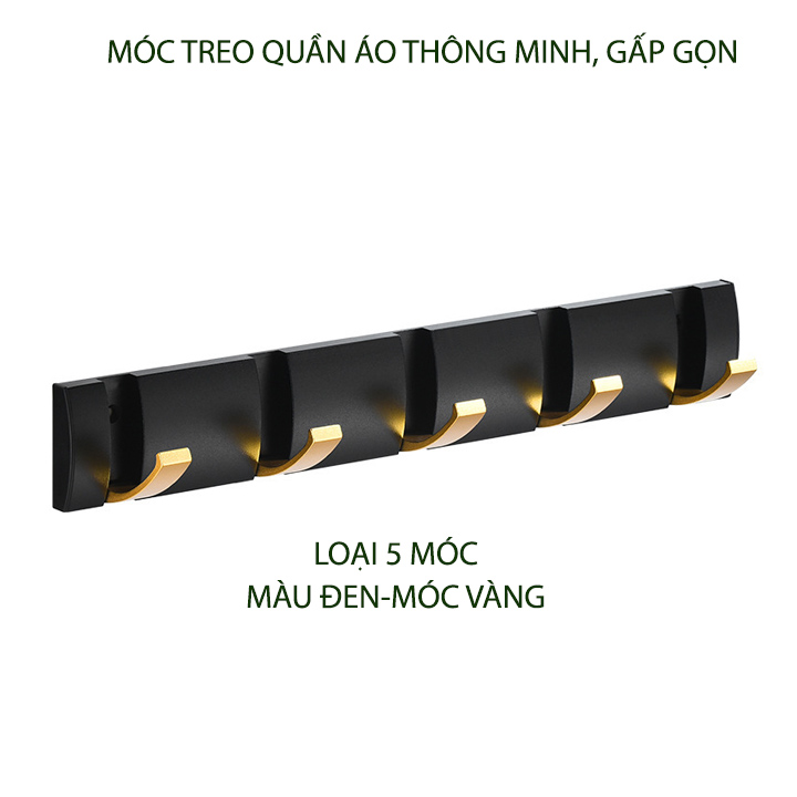Thanh 5 móc treo quần áo gấp gọn thông minh gắn tường, bằng hợp kim nhôm sơn tĩnh điện, dùng trong nhà tắm, phòng thay đồ