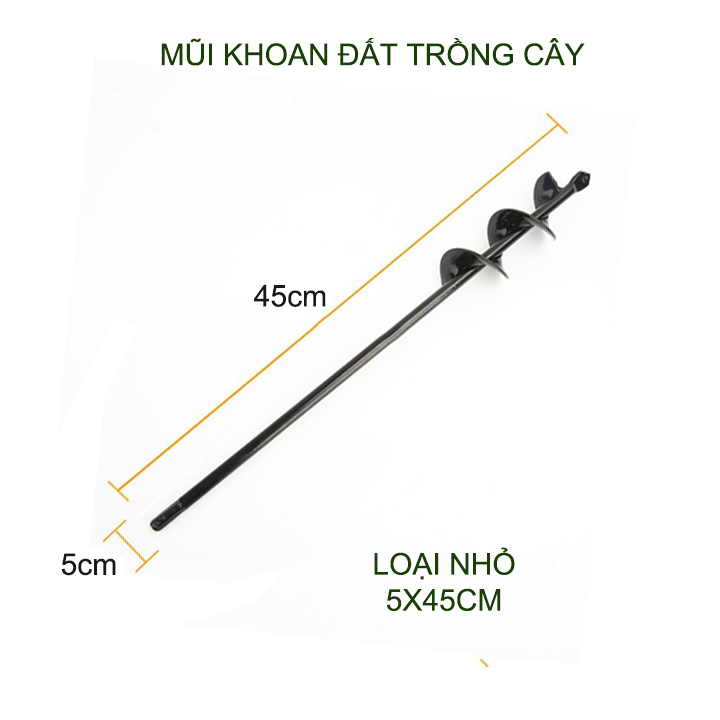 Mũi khoan đất trồng cây, loại đường kính 4-5cm, chiều dài 22-45cm tùy chọn