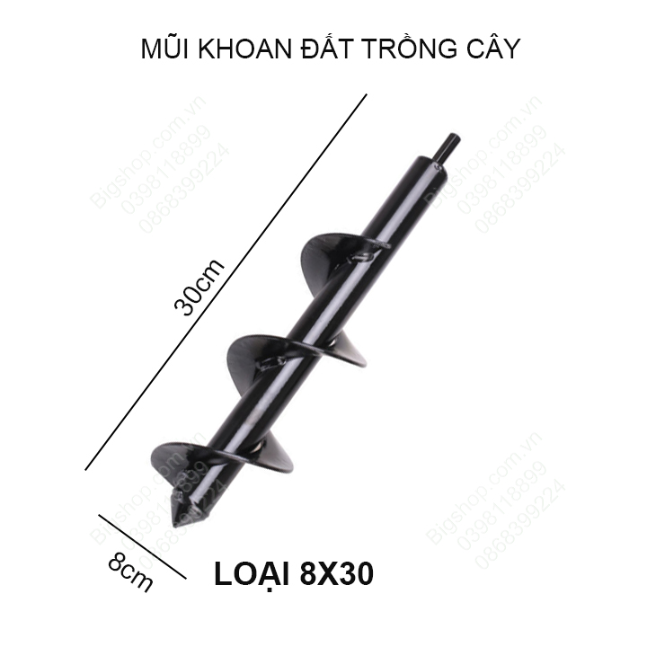 Mũi khoan đất trồng cây, loại đường kính 8-10cm, độ dài có nhiều loại cho khách lựa chọn