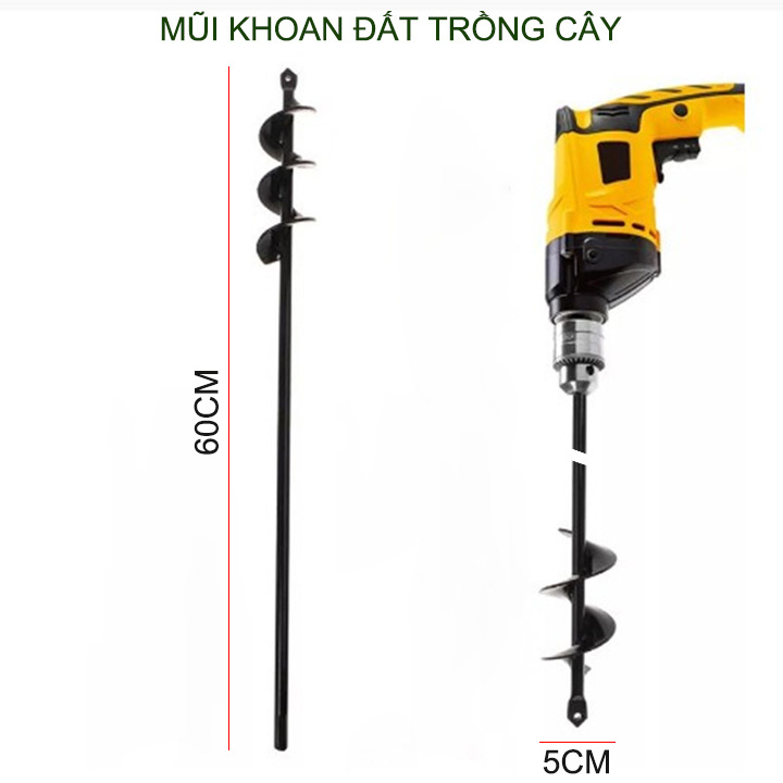 Mũi khoan đất trồng cây, loại đường kính 5cm, chiều dài 60cm