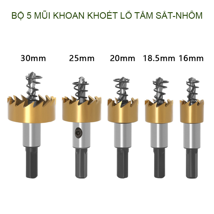 Bộ 5 mũi khoan khoét lỗ sắt, nhôm, đường kính D16-30mm