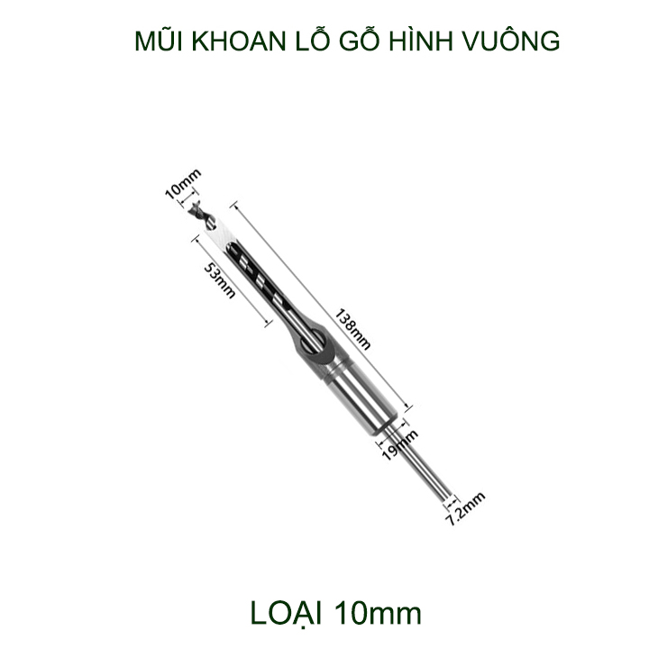 01 Mũi khoan lỗ gỗ vuông bằng thép cứng, dùng cho máy khoan đục lỗ