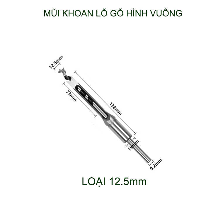 01 Mũi khoan lỗ gỗ vuông bằng thép cứng, dùng cho máy khoan đục lỗ