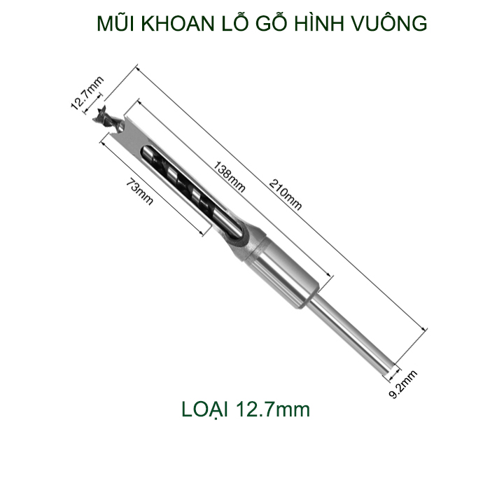 01 Mũi khoan lỗ gỗ vuông bằng thép cứng, dùng cho máy khoan đục lỗ