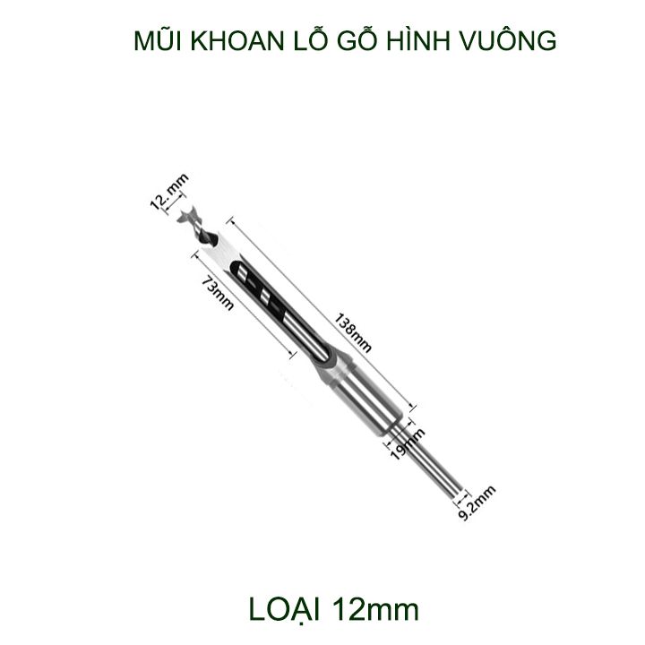 01 Mũi khoan lỗ gỗ vuông bằng thép cứng, dùng cho máy khoan đục lỗ