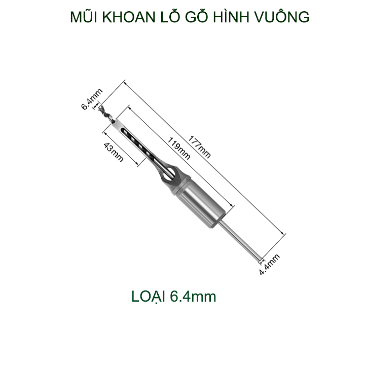 01 Mũi khoan lỗ gỗ vuông bằng thép cứng, dùng cho máy khoan đục lỗ