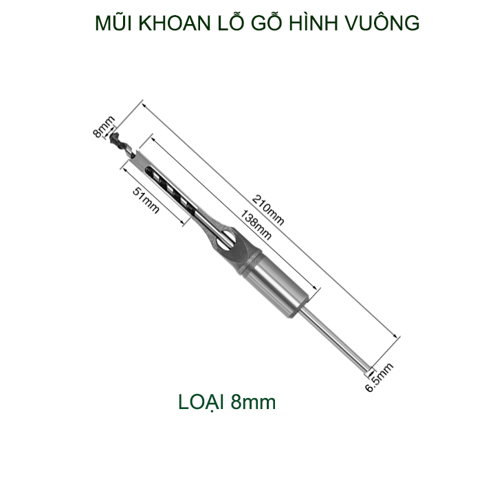 01 Mũi khoan lỗ gỗ vuông bằng thép cứng, dùng cho máy khoan đục lỗ