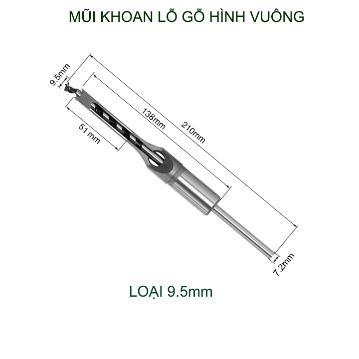 01 Mũi khoan lỗ gỗ vuông bằng thép cứng, dùng cho máy khoan đục lỗ