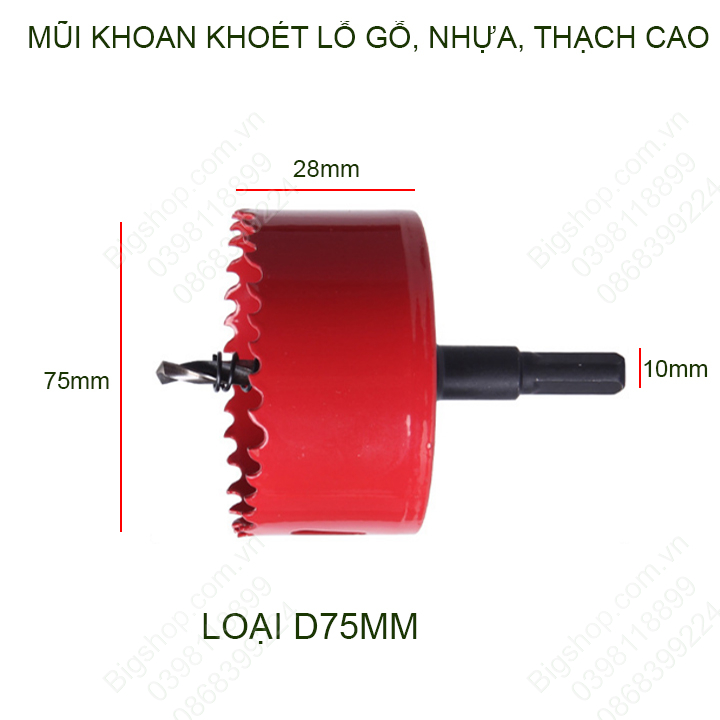 Mũi khoan khoét lỗ gỗ, nhựa, thạch cao đường kính D65-140mm