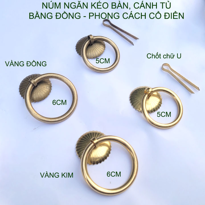 01 Tay nắm cửa, ngăn kéo bàn làm bằng đồng phong cách cổ điển loại lớn 5-6cm (mẫu S3)