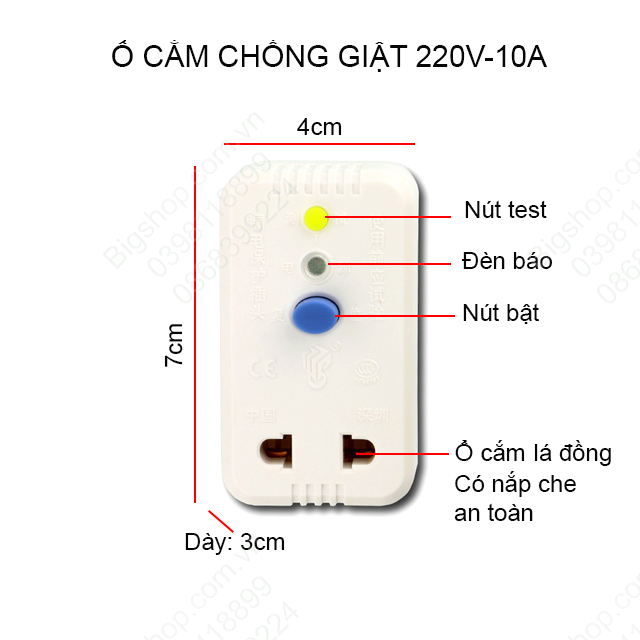 Ổ cắm chống giật 220V-10A-10mA