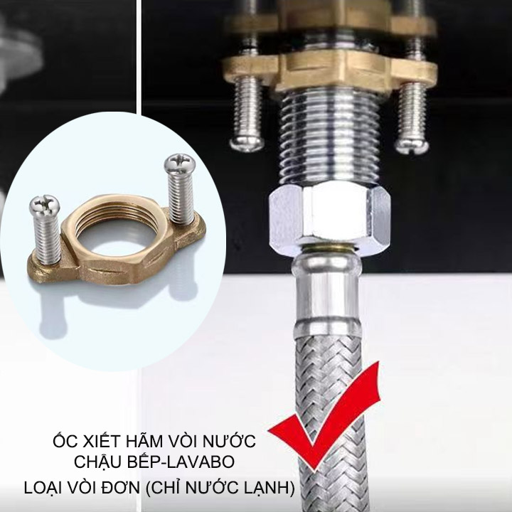 Ốc hãm chân vòi nước lạnh chậu bếp, lavabo thông minh, chắc chắn (Loại nhỏ D21mm)