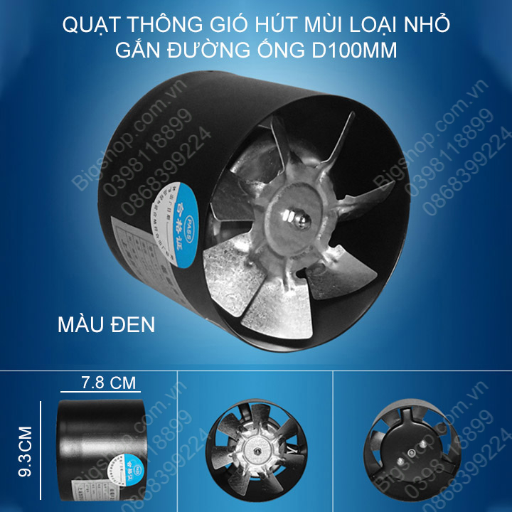 Quạt thông gió mini 4inch gắn đường ống D100mm, gắn tường khoét lỗ D100mm