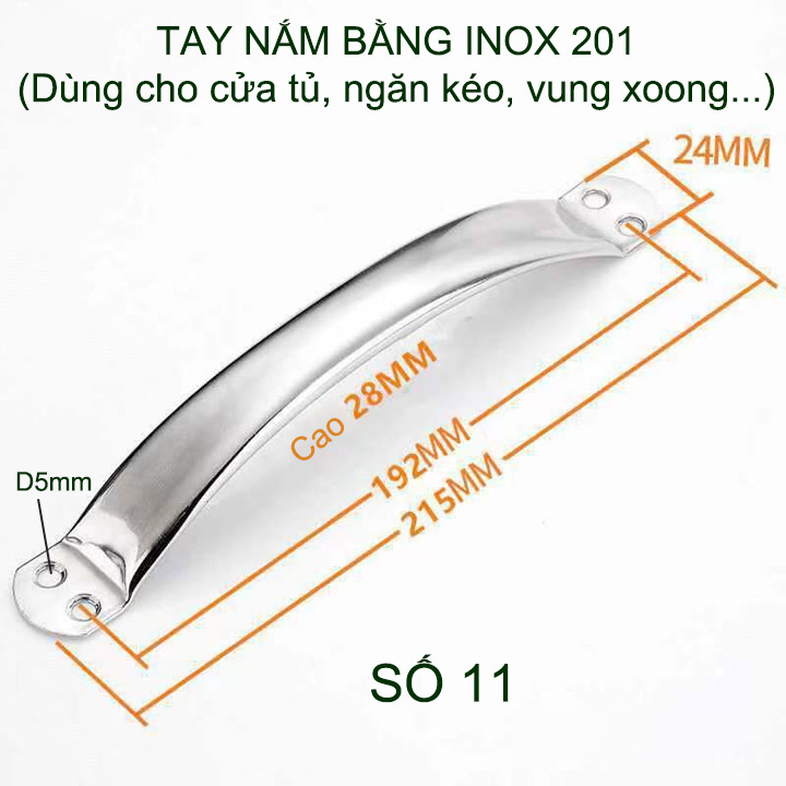 Bộ 2 Tay nắm cánh cửa tủ, ngăn kéo bàn, vung xoong bằng ống inox 201 tròn dập