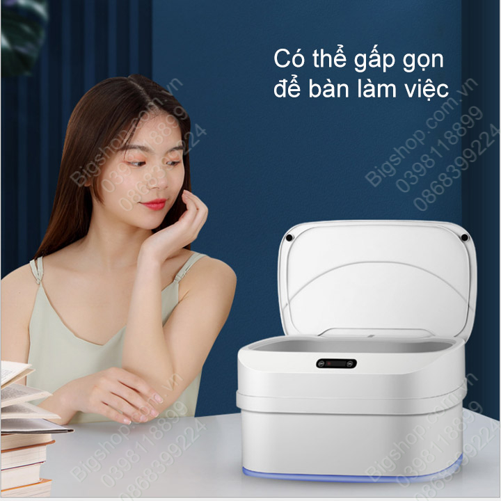 Thùng rác cảm biến thông minh gấp gọn, tự động đóng mở nắp, dung tích từ 8-17.5 lít