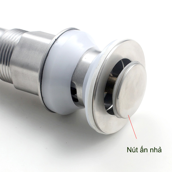 Xi phông chậu rửa mặt lavabo bằng inox 201, nút nhấn đóng xả, dùng cho chậu có lỗ thoát tràn